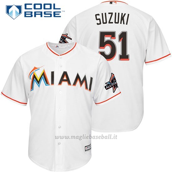Maglia Baseball Uomo Miami Marlins 51 Ichiro Suzuki Bianco2017 Cool Base